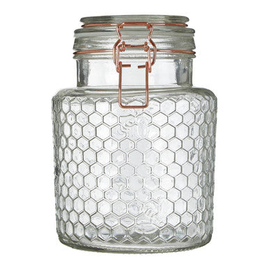 Clear Glass Honeycomb Clip Top Jar with Clear Seal 1300ml