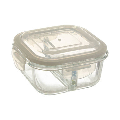 2 Section Square Glass Container with Lid 520 Ml