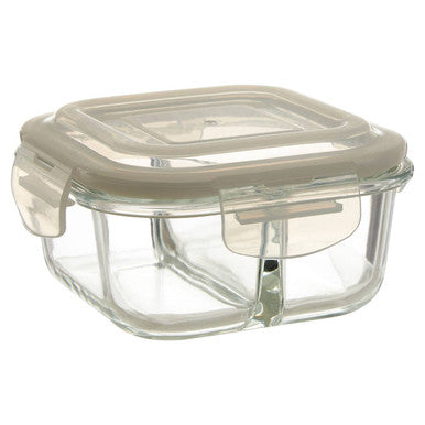 2 Section Square Glass Container with Lid 520 Ml
