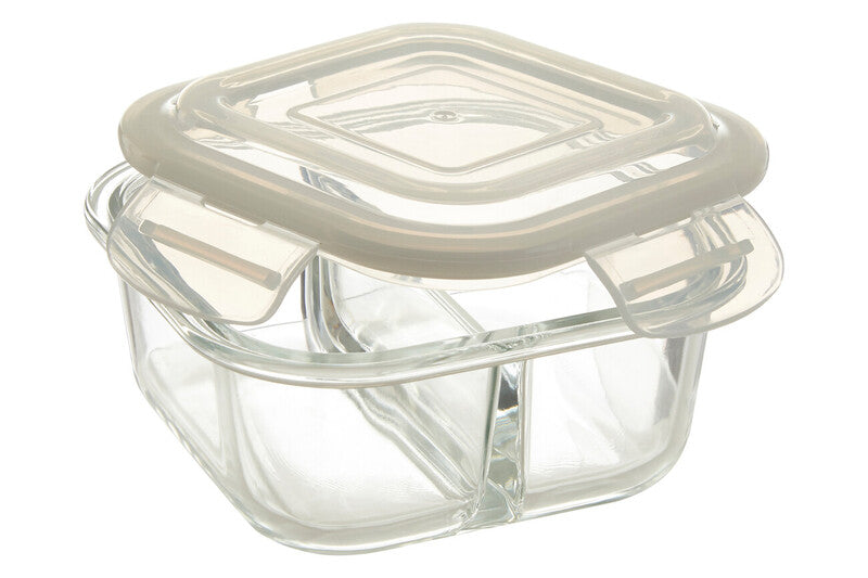2 Section Square Glass Container with Lid 520 Ml