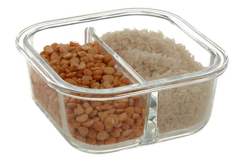 2 Section Square Glass Container with Lid 520 Ml