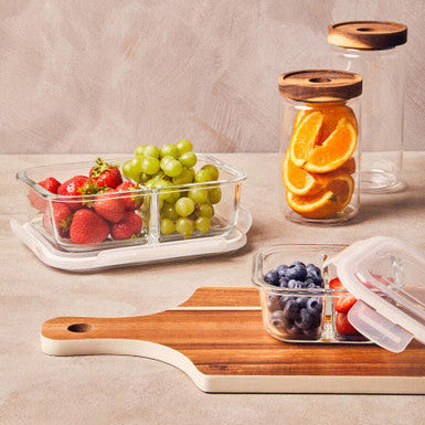 2 Section Square Glass Container with Lid 520 Ml