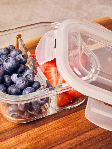 2 Section Square Glass Container with Lid 520 Ml