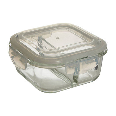 2 Section Square Glass Container with Lid 800 Ml
