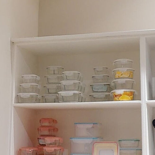 2 Section Square Glass Container with Lid 800 Ml
