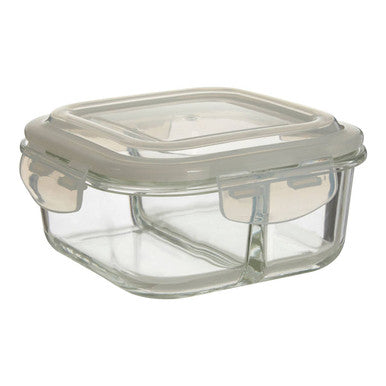 2 Section Square Glass Container with Lid 800 Ml