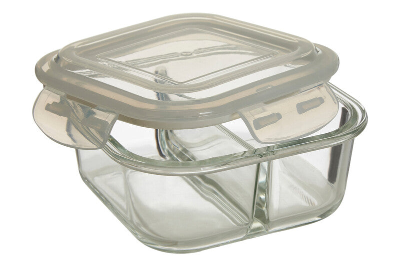 2 Section Square Glass Container with Lid 800 Ml