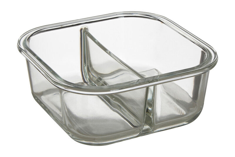 2 Section Square Glass Container with Lid 800 Ml