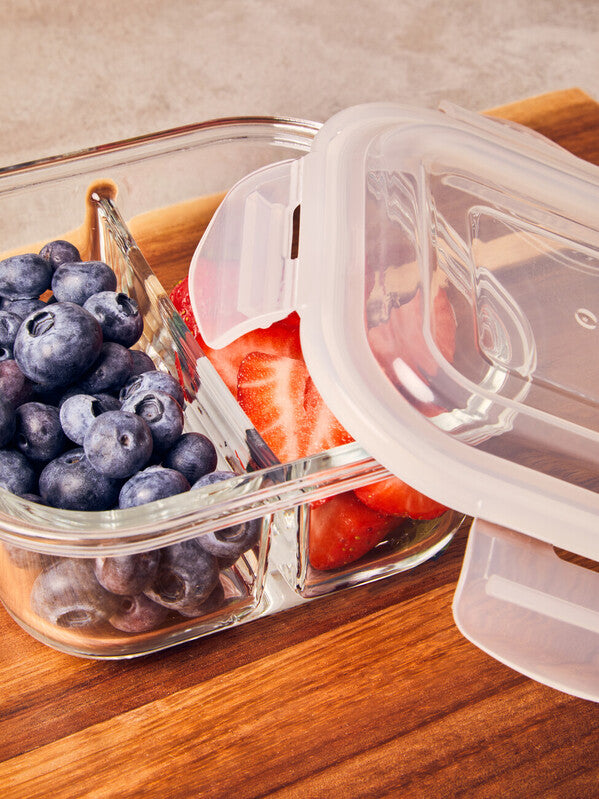 2 Section Square Glass Container with Lid 800 Ml