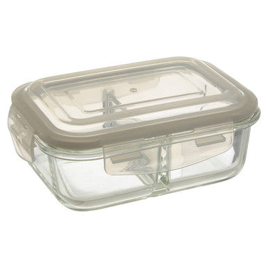 2 Section Rectangular Glass Container with Lid 640 Ml