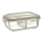 2 Section Rectangular Glass Container with Lid 640 Ml