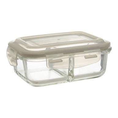 2 Section Rectangular Glass Container with Lid 640 Ml