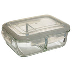 2 Section Rectangular Glass Container with Lid 1040 Ml