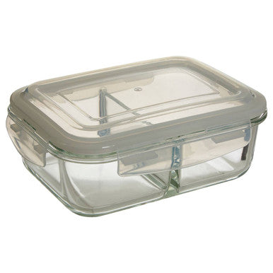 2 Section Rectangular Glass Container with Lid 1040 Ml