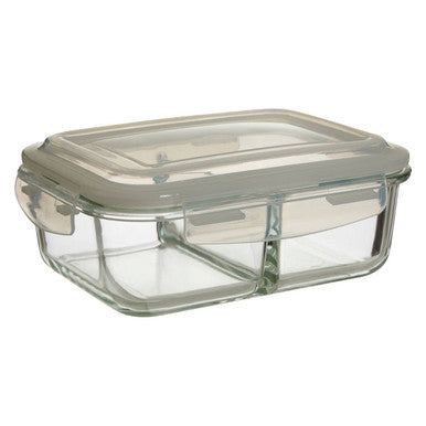 2 Section Rectangular Glass Container with Lid 1040 Ml