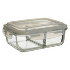 2 Section Rectangular Glass Container with Lid 1040 Ml
