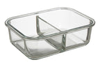 2 Section Rectangular Glass Container with Lid 1040 Ml