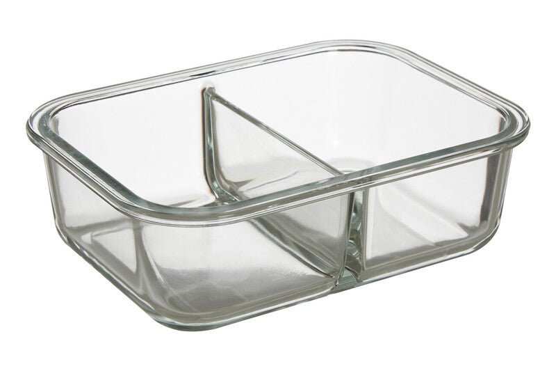 2 Section Rectangular Glass Container with Lid 1040 Ml