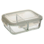 2 Section Rectangular Glass Container with Lid 1520 Ml