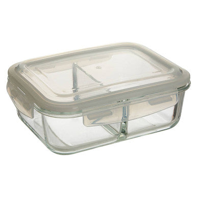 2 Section Rectangular Glass Container with Lid 1520 Ml
