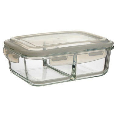 2 Section Rectangular Glass Container with Lid 1520 Ml