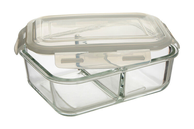 2 Section Rectangular Glass Container with Lid 1520 Ml