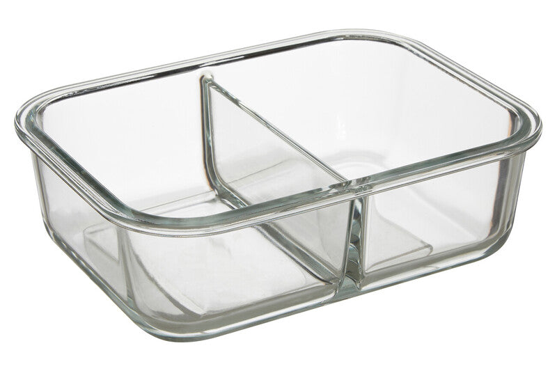 2 Section Rectangular Glass Container with Lid 1520 Ml