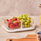 2 Section Rectangular Glass Container with Lid 1520 Ml