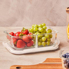 2 Section Rectangular Glass Container with Lid 1520 Ml