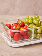 2 Section Rectangular Glass Container with Lid 1520 Ml