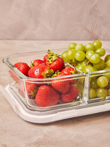 2 Section Rectangular Glass Container with Lid 1520 Ml