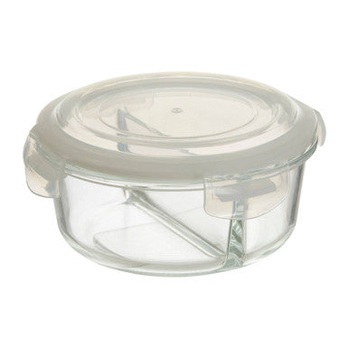 2 Section Round Glass Container with Lid 950 Ml