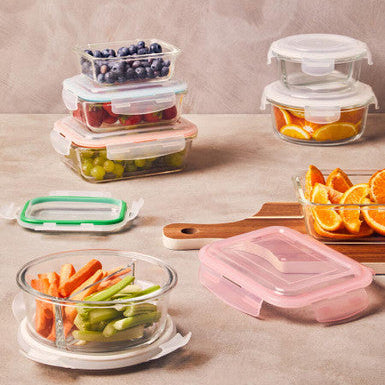 2 Section Round Glass Container with Lid 950 Ml