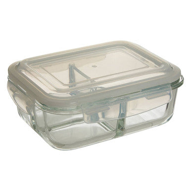 3 Section Rectangular Glass Container with Lid 1040 Ml