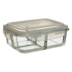 3 Section Rectangular Glass Container with Lid 1040 Ml