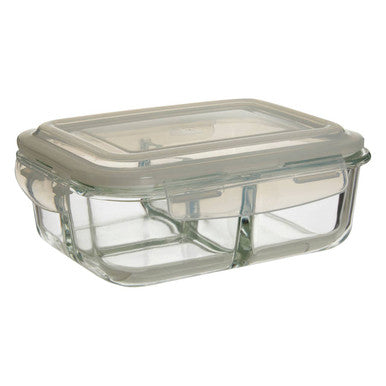3 Section Rectangular Glass Container with Lid 1040 Ml