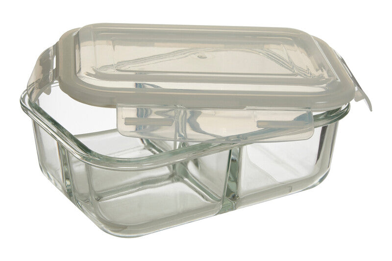 3 Section Rectangular Glass Container with Lid 1040 Ml
