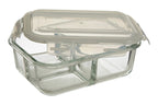 3 Section Rectangular Glass Container with Lid 1040 Ml
