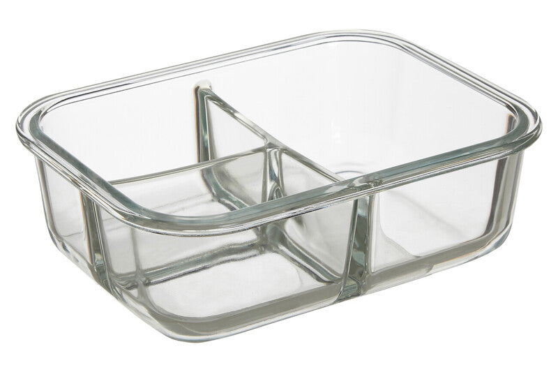 3 Section Rectangular Glass Container with Lid 1040 Ml