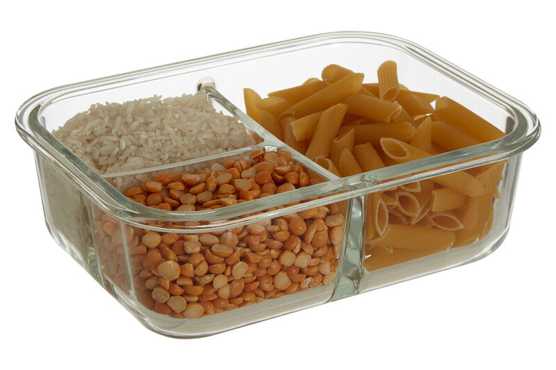 3 Section Rectangular Glass Container with Lid 1040 Ml