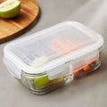 3 Section Rectangular Glass Container with Lid 1040 Ml