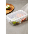 3 Section Rectangular Glass Container with Lid 1040 Ml