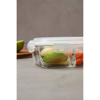 3 Section Rectangular Glass Container with Lid 1040 Ml