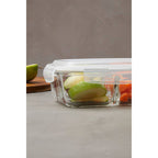 3 Section Rectangular Glass Container with Lid 1040 Ml