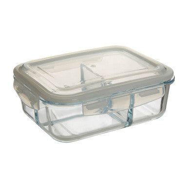 3 Section Rectangular Glass Container with Lid 1520 Ml