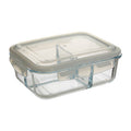 3 Section Rectangular Glass Container with Lid 1520 Ml