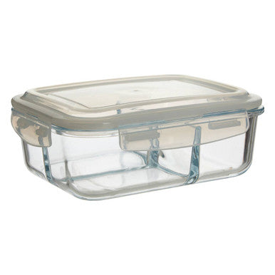 3 Section Rectangular Glass Container with Lid 1520 Ml