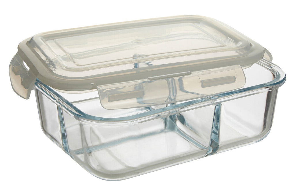 3 Section Rectangular Glass Container with Lid 1520 Ml