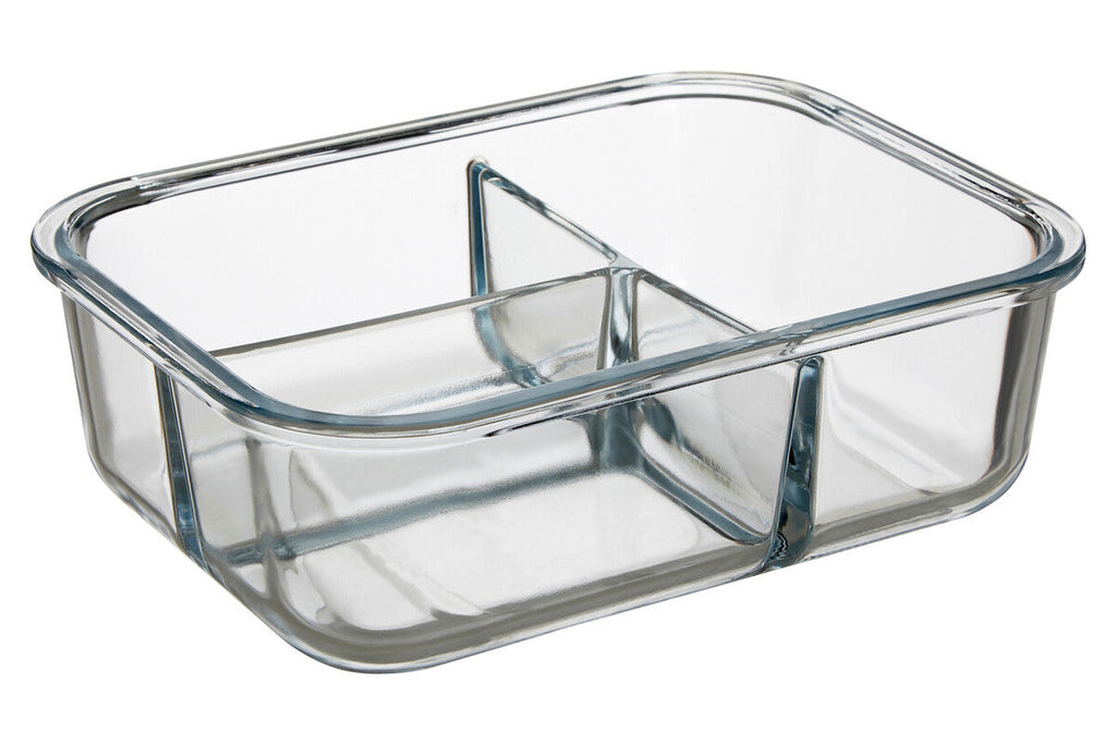 3 Section Rectangular Glass Container with Lid 1520 Ml