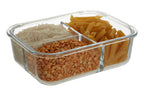 3 Section Rectangular Glass Container with Lid 1520 Ml